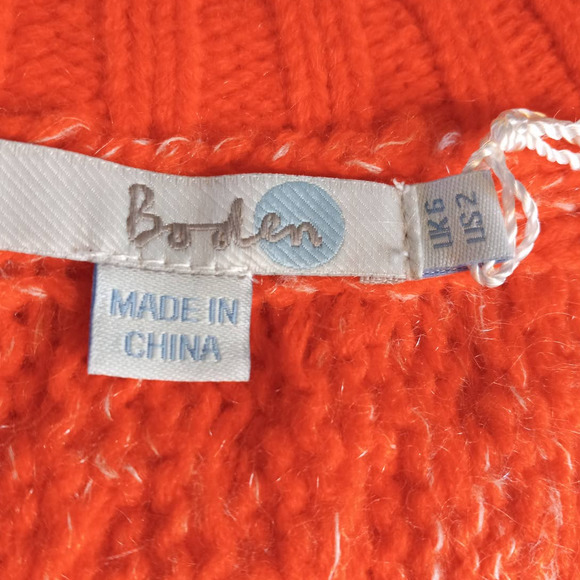 Boden | Wool Alpaca Mohair Cream & Neon Orange Cable-Knit Tunic Sweater UNIQUE - Picture 6 of 11